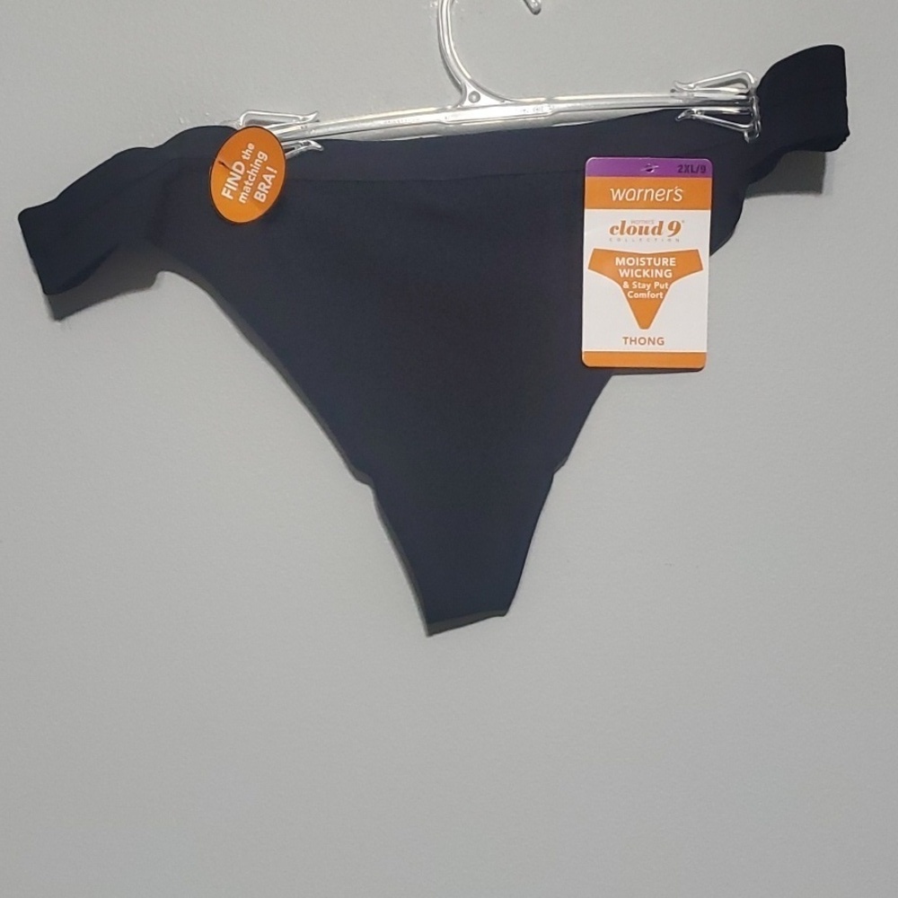 Warner's intimates women's panties size 2XL size 9 black thong cloud 9 nwt